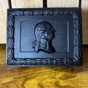 Vintage Gillinder Brothers Patriotic Bicentennial Black Heavy Glass Trinket Box‎